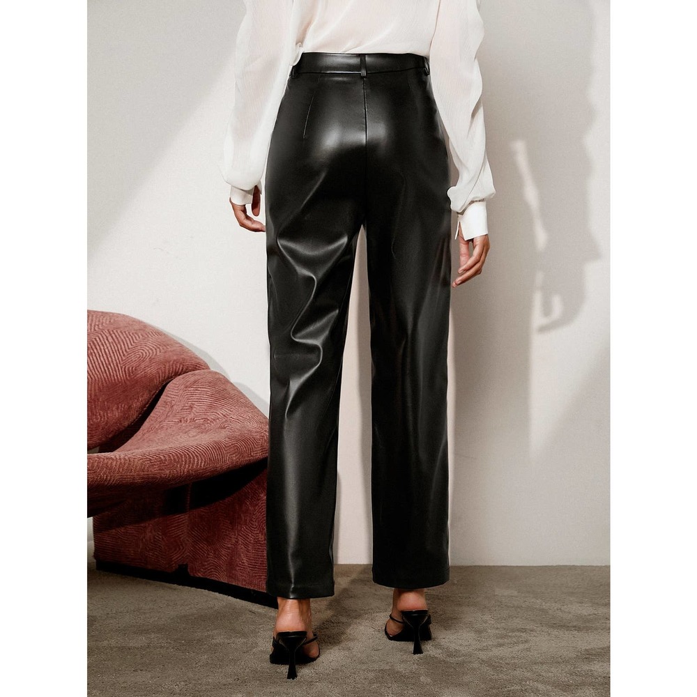 High Waist vegan Leather straight leg Pants black - Picture 2 of 6